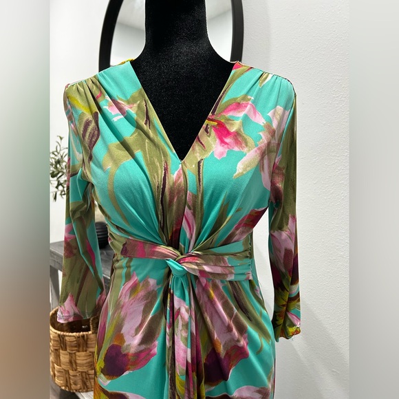 Pink Lily Floral Maxi Dress - Teal and Pink - Picture 1 of 3